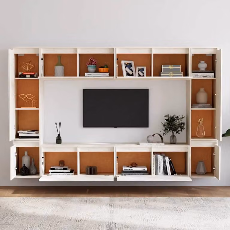 Berkfield Home Classic White Solid Wood Pine TV Cabinet Lowboard with Hinged Doors and Internal Shelves