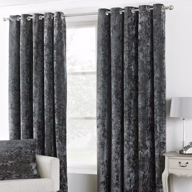 Make It A Home Verona Crushed Velvet Ringtop Eyelet Curtains, Grey, Height: 229 cm