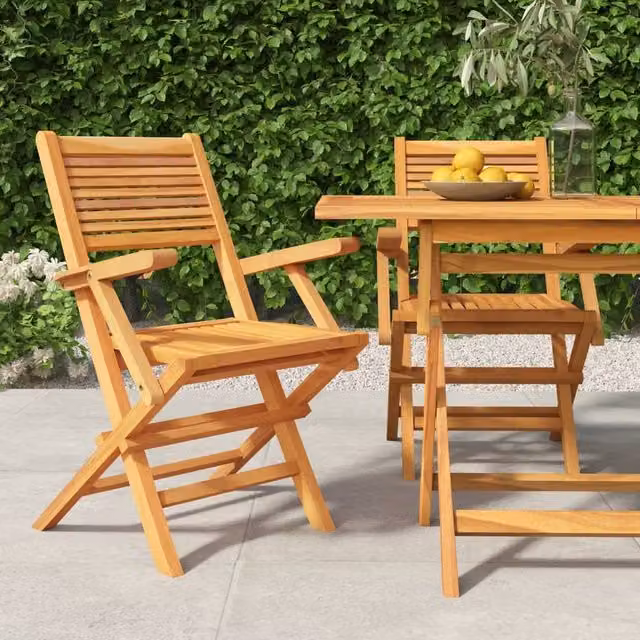 Berkfield Home Set of 2 Folding Garden Chairs in Brown Solid Teak Wood, W/D/H: 55 x 62 x 90 cm – 1