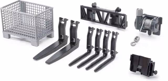Bruder Pallet, Winch and Forks Accessory Set in Brown and Grey
