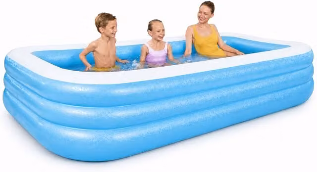 Bestway Deluxe Family Inflatable Rectangular Swimming Pool, Blue