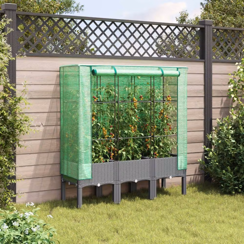 Berkfield Home Raised Bed with Greenhouse Cover in Black Rattan Look, W/D/H: 120 x 40 x 140 cm – 2