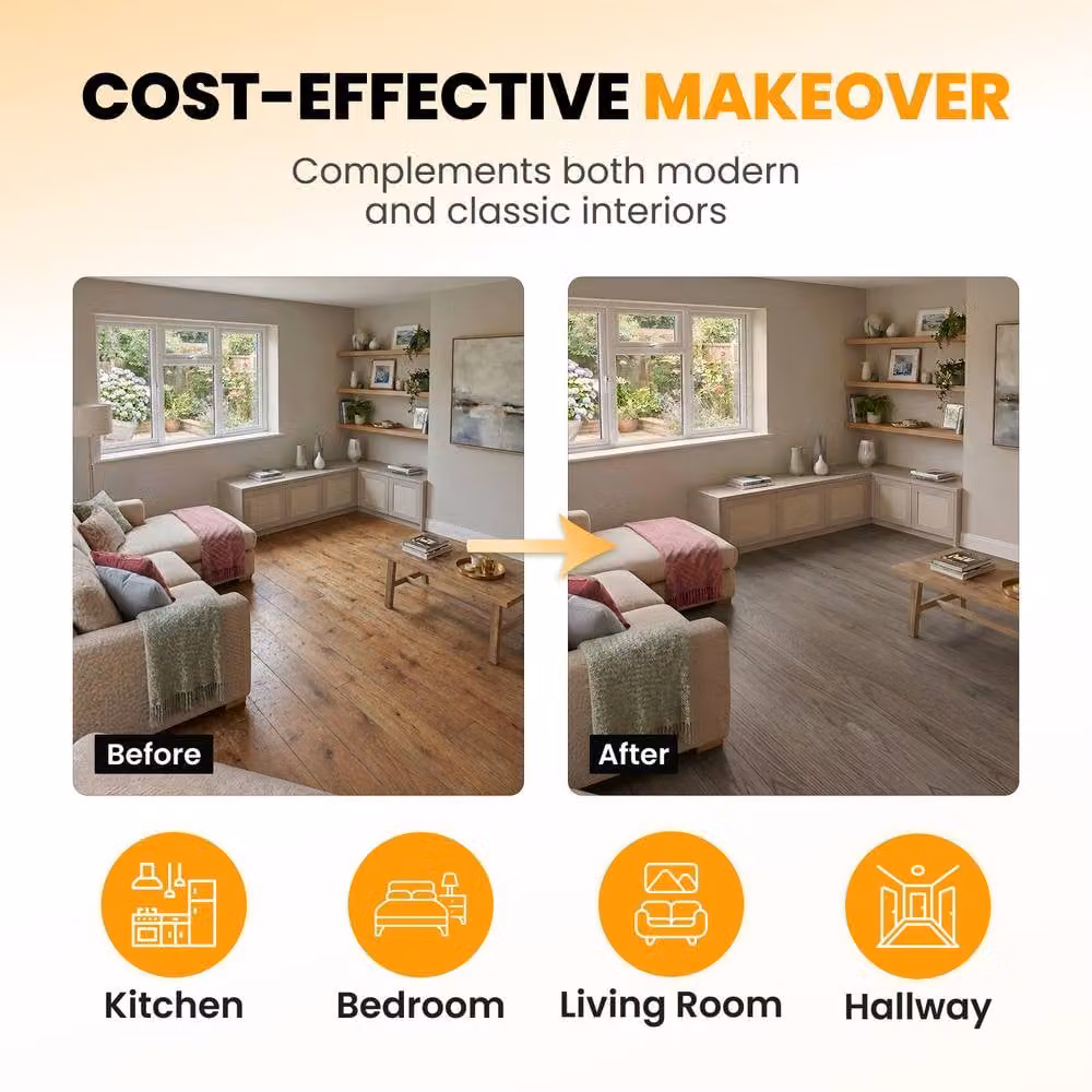 Novecrafto Self Adhesive Wood Look Vinyl Floor Planks, Grey, Pack of 10, W: 91.4 cm, D: 15.2 cm – 6