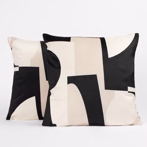 OHS Pack of 4 Abstract Geometric Matt Velvet Cushion Covers in Black, White and Beige, W/D/H: 45 x 45 x 45 cm – 3