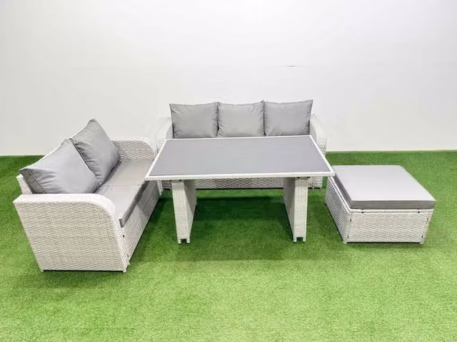 Fimous Garden Furniture Set with Rectangular Dining Table and Stools in Light Grey