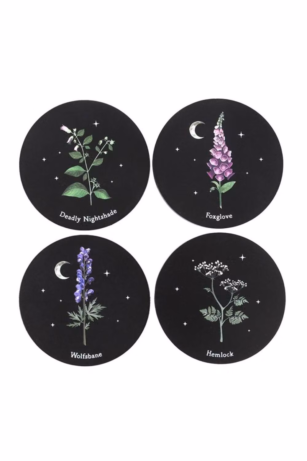 KDMD Poisonous Plants Round Wood Coaster Set in Black – 2