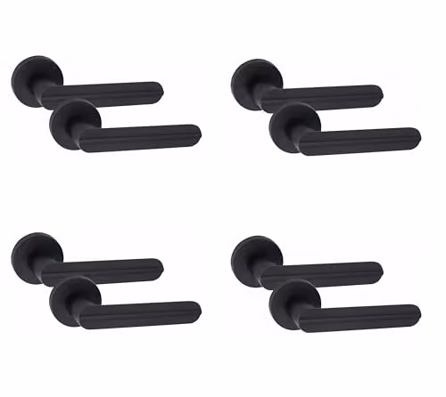 Golden Grace Lima Door Handles on Round Rose, 4 Pairs, Matt Black Finish
