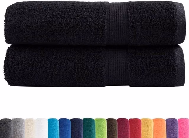 Berkfield Home SOLUND Premium Cotton Terry Bath Towels, 2 Pack, Black, W: 100 cm, L: 150 cm, 600 gsm – 1