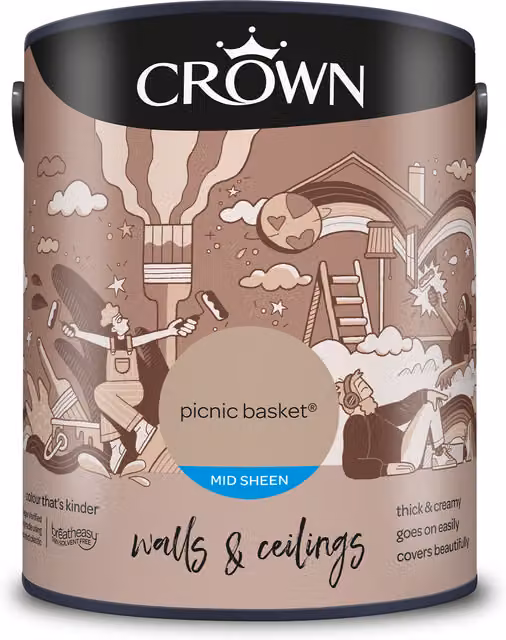 Crown Walls and Ceilings Mid Sheen Emulsion in Picnic Basket, 5l