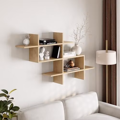 HOCUS PICUS Modern Wall Mounted Floating Shelf in Oak Brown, W/D/H: 82.0 x 22.0 x 20.0 cm – 2