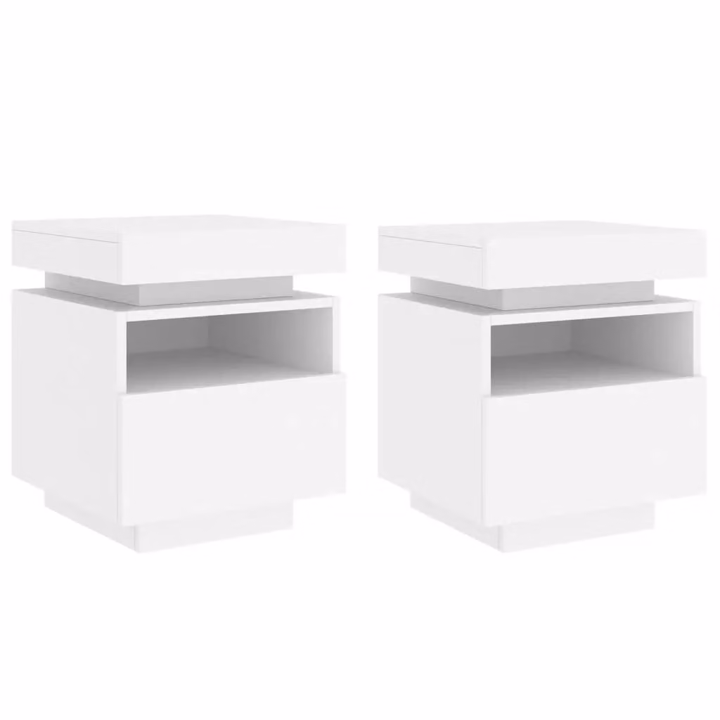 Berkfield Home Set of 2 Modern White Bedside Cabinets with Integrated LED Lighting, W/D/H: 40 x 39 x 48.5 cm – 2