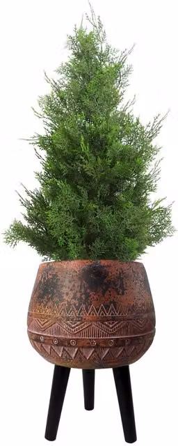 Leaf Rustic Round Tabletop Indoor Planter Cachepot in Brown, W/D/H: 26.0 x 26.0 x 44.0 cm