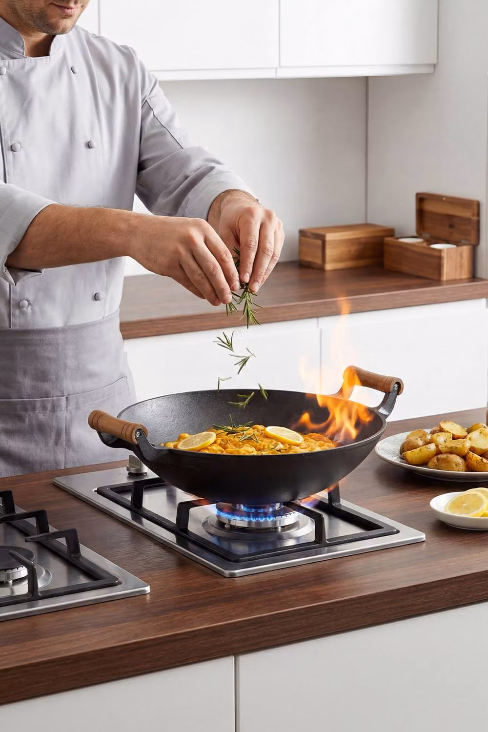 Garden Sanctuary Uncoated Cast Iron Round Wok with Dual Handles in Black – 3