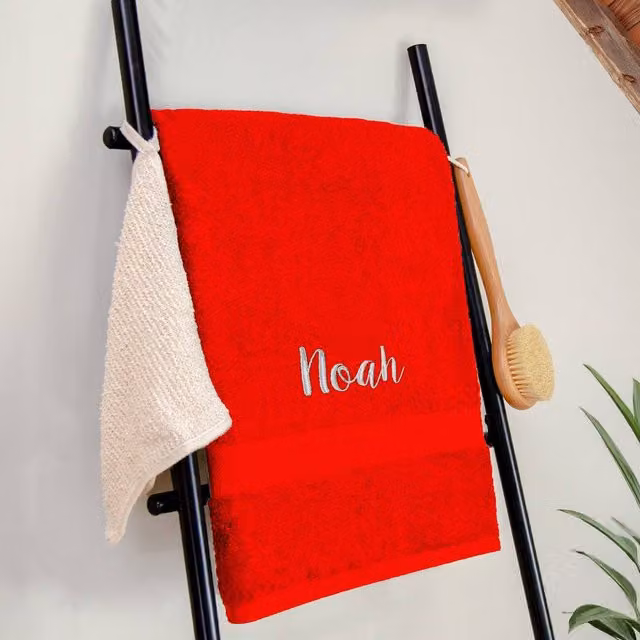 Duncan Stewart Personalised Luxury Red Cotton Bath Sheet with Embroidered Detail