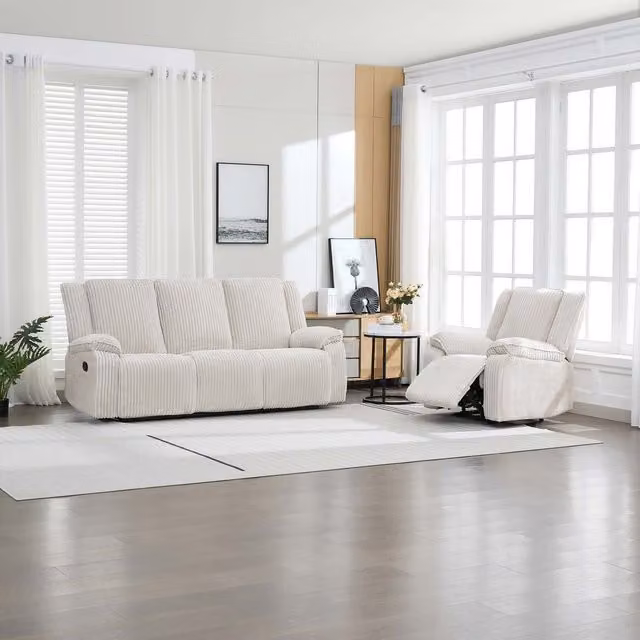 More4Homes Verona 3 and 1 Jumbo Cord Manual Recliner Sofa Set in Beige