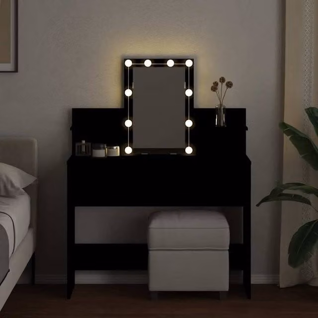 Berkfield Home Beautiful Hollywood LED Dressing Table in Black, W/D/H: 100 x 40 x 130 cm