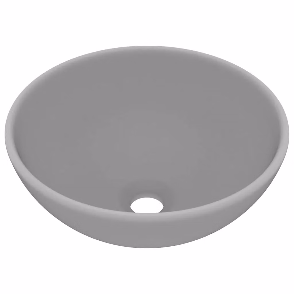 Berkfield Home Luxury Round Ceramic Countertop Bathroom Basin in Matt Light Grey, W: 32.5 cm, H: 14 cm – 2