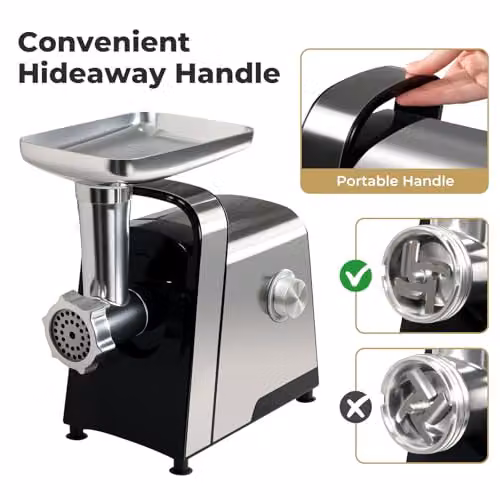 Spector 2500W 3-in-1 Electric Meat Grinder and Sausage Stuffer in Black and Silver – 3