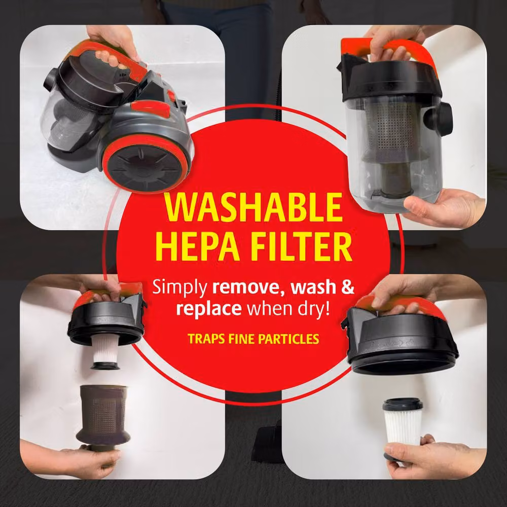 Bergstrom Lightweight Cyclonic Bagless Vacuum Cleaner in Black with HEPA Washable Filter – 6