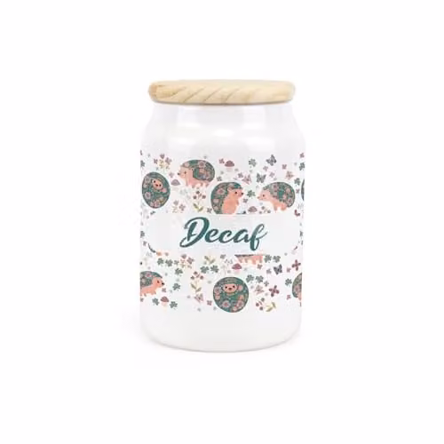 Purely Home Hedgehogs and Flowers Ceramic Decaf Storage Canister with Wooden Lid, Blue and White, W: 9.5 cm, H: 14.5 cm, 600 ml