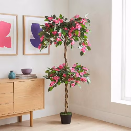 Leaf Design Extra Large Artificial Pink Flowering Rhododendron Bush Tree, Height: 140 cm – 3