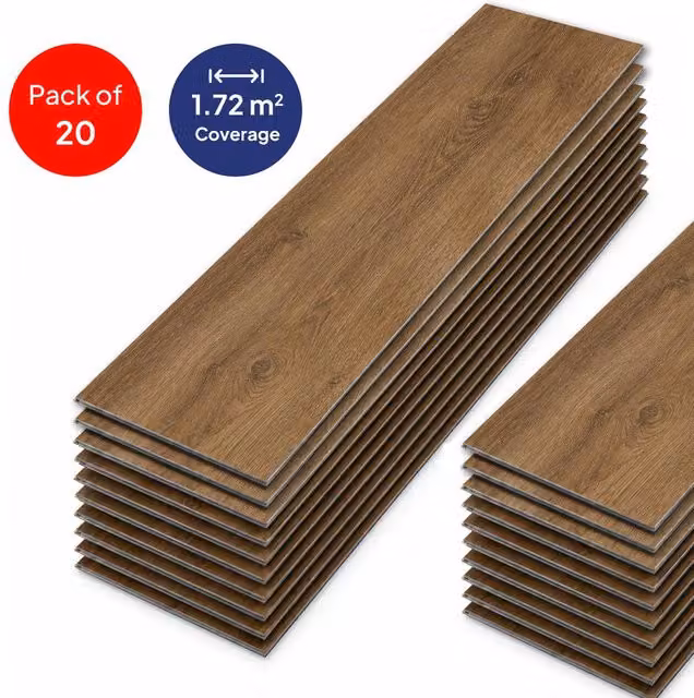 ENER-J Britwall Ashton Brown Herringbone SPC Luxury Vinyl Flooring, 1.72 m2, Pack of 20, 6mm Waterproof Click Lock – 1