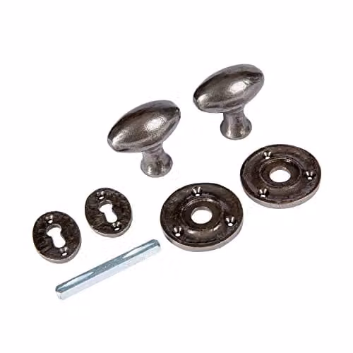 Hammer and Tongs Oval Rim and Mortice Door Knob Set in Grey Raw Iron, Width: 60 mm – 1