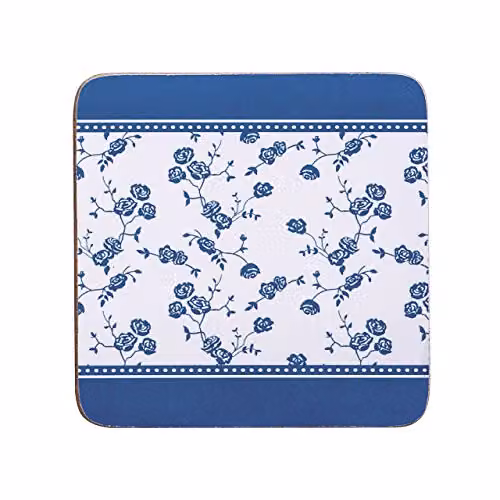 Orsina Set of Four Blue and White Floral Round Cork Coasters