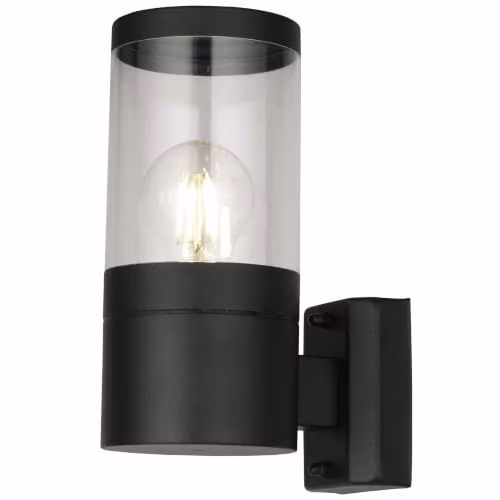 firstchoicelighting Storm Black IP44 Outdoor Wall Light with Transparent Cylinder Shade – 1