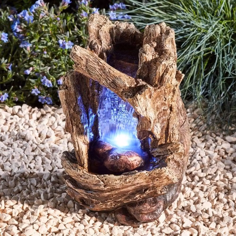 NESTLUNE Serenity Tabletop Cascade Tree Trunk Waterfall with LED Light, Brown, W: 15 cm, H: 100 cm – 4