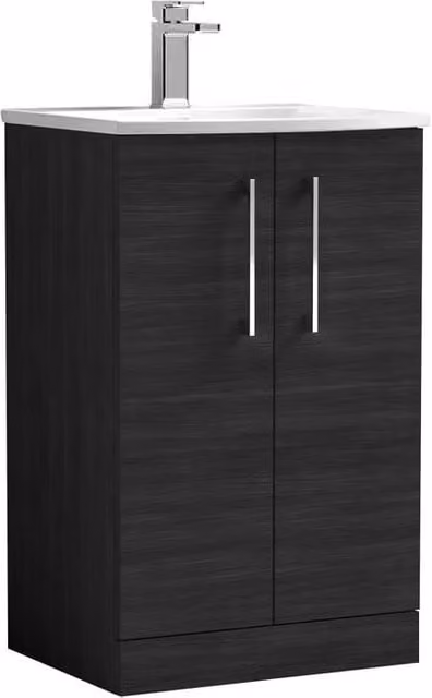 Balterley Modern Freestanding Bathroom Floor Vanity with 2 Soft Close Hinged Doors, Charcoal Black/Anthracite Matt, Width: 50 cm – 1
