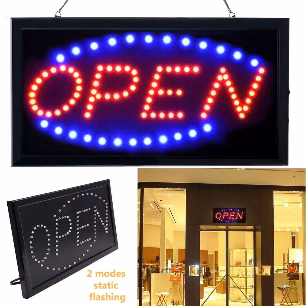 NESTLUNE Flashing LED Open Sign Neon Light in Black, W: 100 cm, H: 15 cm – 5