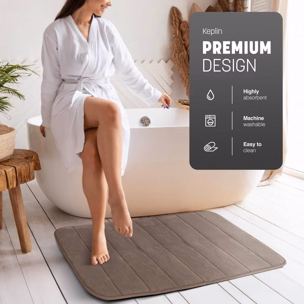 Keplin Memory Foam Bath Mat, Non-Slip and Washable, Beige, W: 80 cm, D: 50 cm – 3