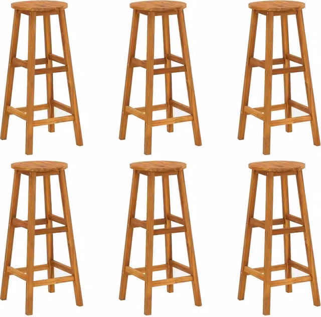 Berkfield Home Set of 6 Rustic Brown Solid Acacia Wood Bar Stools