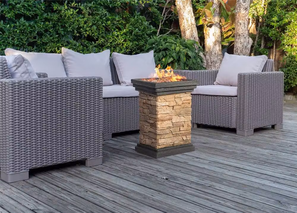 MDA Designs MAKARA Hand-crafted Stone Gas Fire Pit Column for Garden and Patio in Grey, Sand, Red and Multicolour – 2