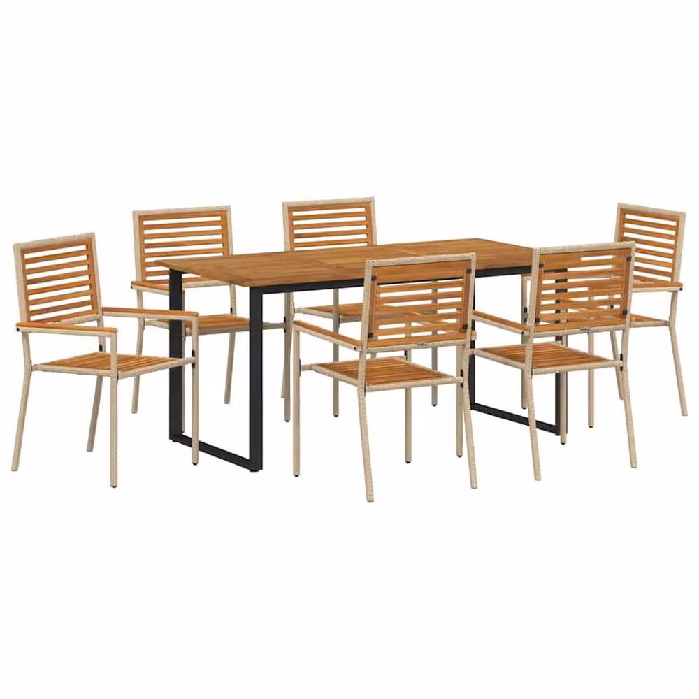 Berkfield Home 7 Piece Beige Acacia Wood Garden Dining Set – 2