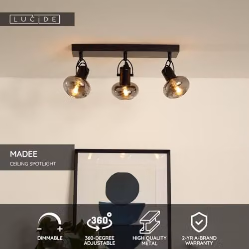 Lucide Madee Dimmable Adjustable Ceiling Spotlight Bar in Black with Transparent Glass – 2