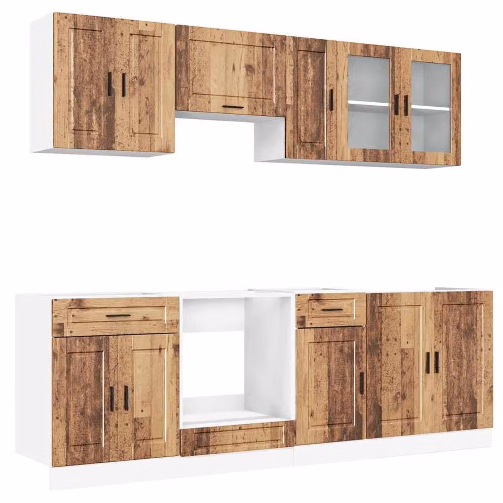 Berkfield Home Kalmar 8 Piece Kitchen Cabinet Set in Brown Old Wood with Glass Doors – 2