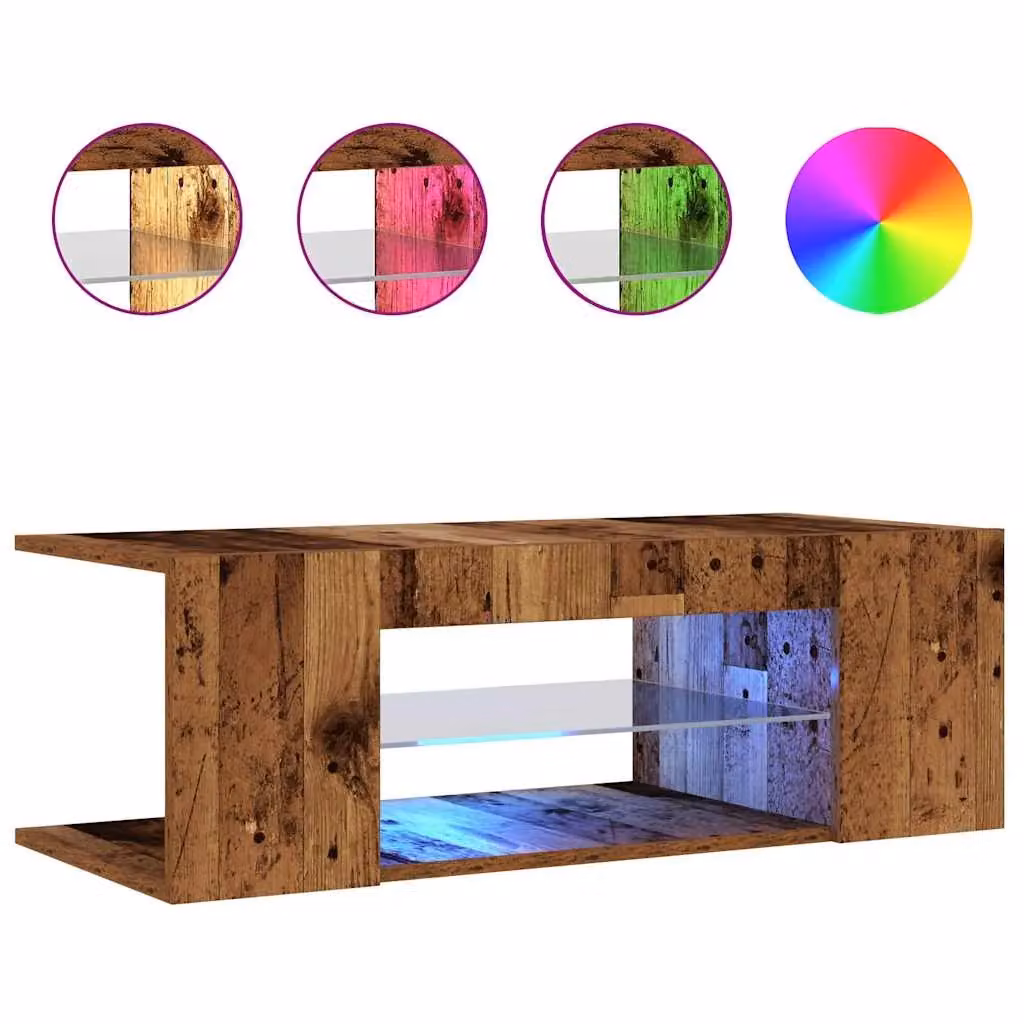 Berkfield Home Modern TV Cabinet with Integrated LED Lights in Brown, W/D/H: 90 x 39 x 30 cm – 2