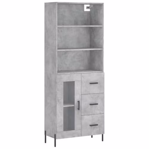 vidaXL Highboard in Concrete Grey, Industrial Style Engineered Wood and Metal, W: 69.5 cm, D: 34 cm, H: 180 cm – 1