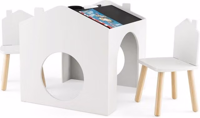Costway Kids Table and Chair Set with Chalkboards in White