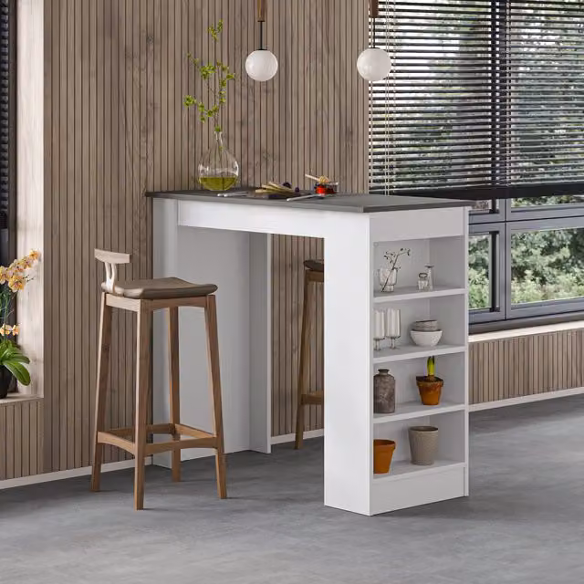 Decortie Swallow Modern Kitchen Bar Table with Storage in Natural White, Width: 102 cm
