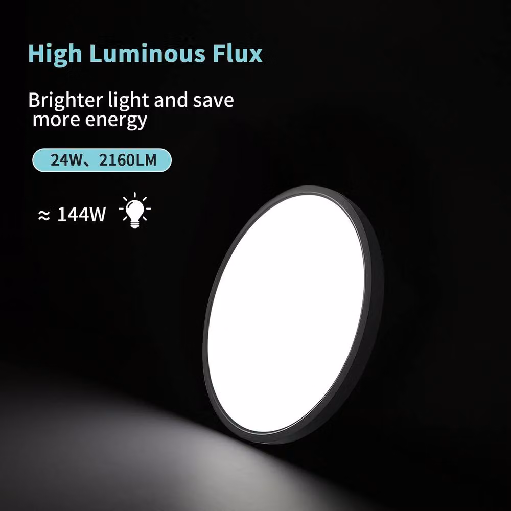 Goeco Round LED Ceiling Light, 24W, 6500K Cool White, IP54 Waterproof, Black – 6