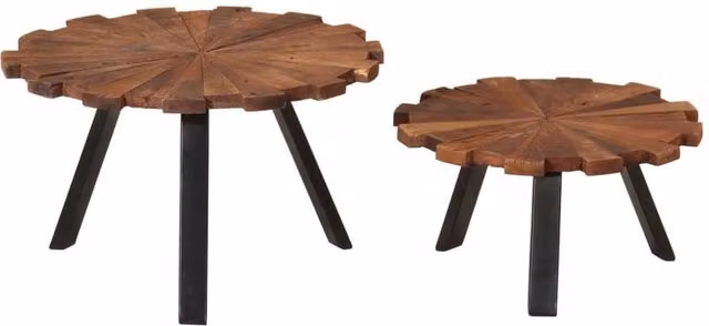Berkfield Home Set of 2 Round Industrial Nesting Coffee Tables in Brown Solid Wood and Iron – 1