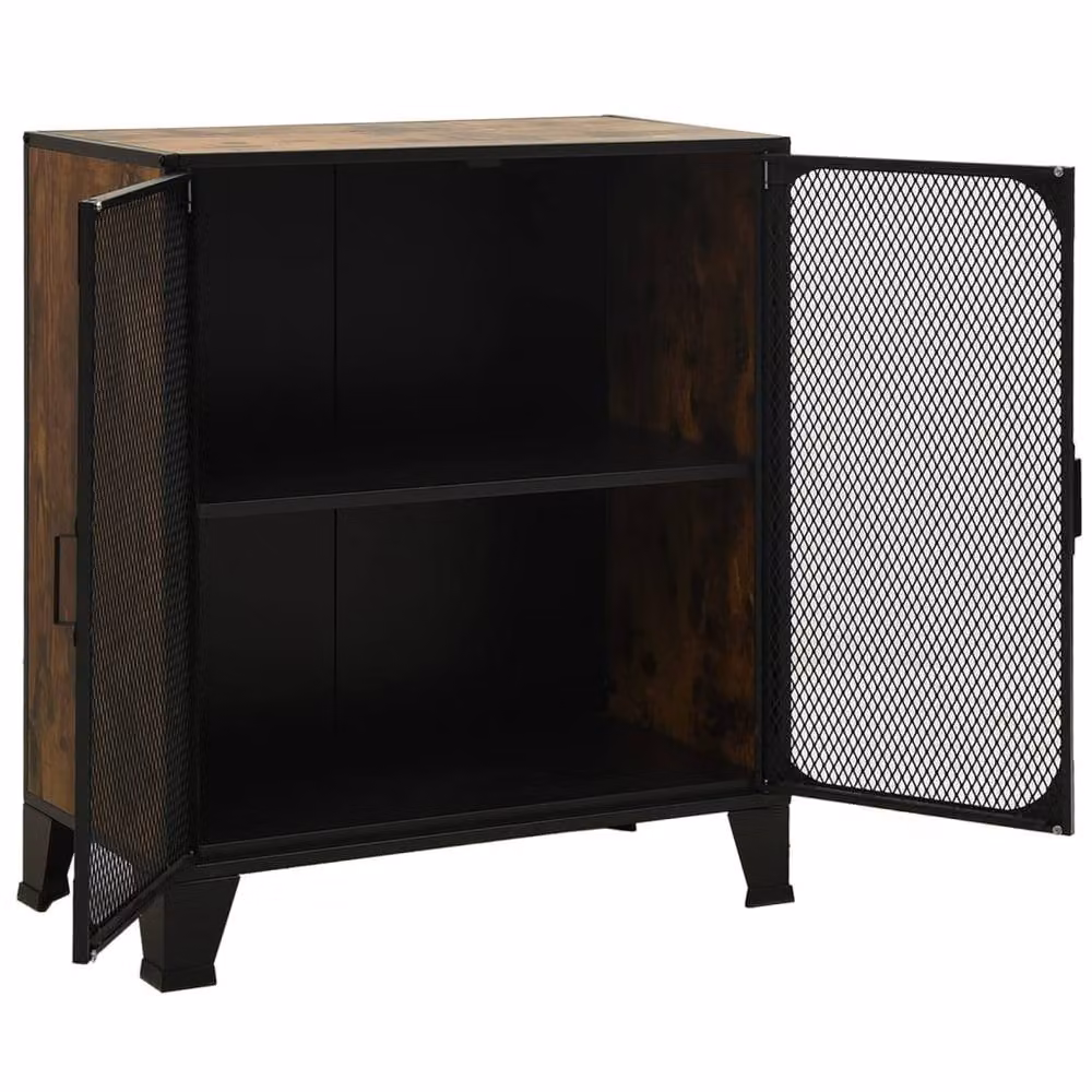 Berkfield Home Industrial Storage Cabinet in Brown with Glass Doors, Metal and MDF, W/D/H: 72 x 36 x 82 cm – 4