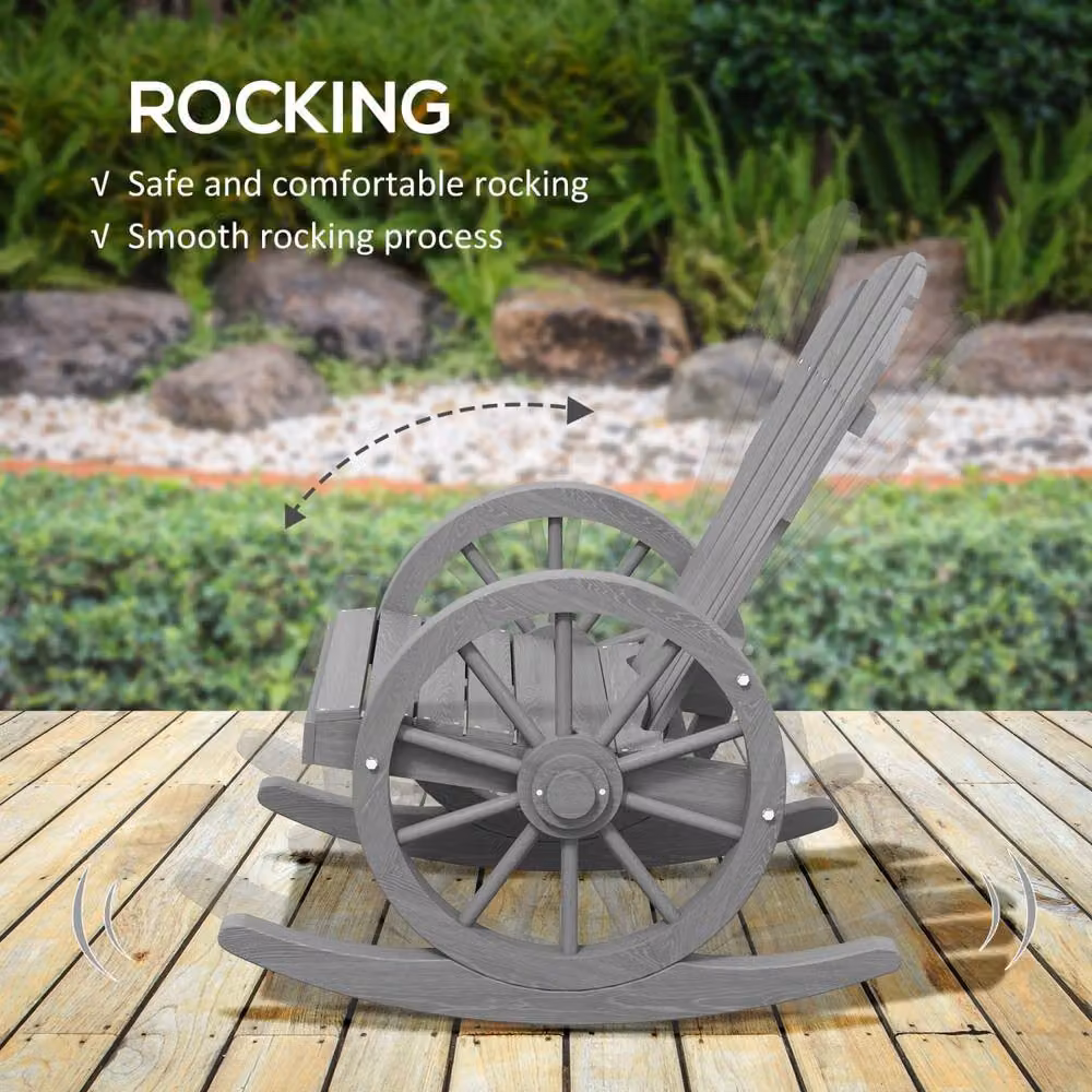 Wyld Haus Elna Grey Fir Wood Adirondack Style Outdoor Rocking Armchair – 4