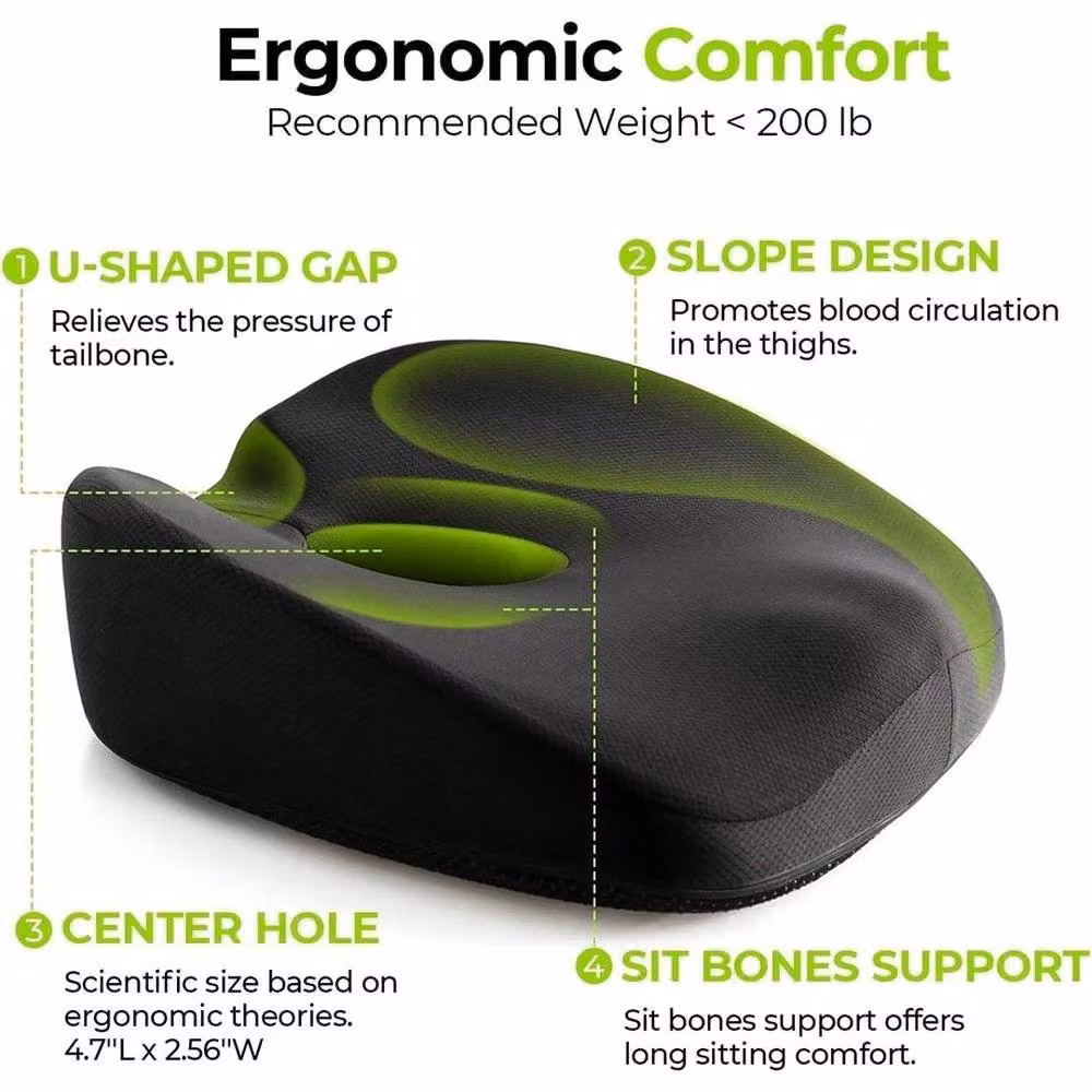 PAWNORA Memory Foam Donut Seat Cushion for Tailbone Pain Relief in Black, W/D/H: 120 x 90 cm – 3