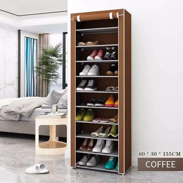 PAWNORA 10 Tier Coffee Shoe Rack Cabinet Storage Organiser in Brown – 1