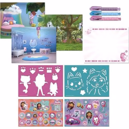 TM ESSENTIALS Totum Gabby's Designer Book Painting Set for Children in Multicolour with Drawing Book, Pens, Stickers and Stencils – 2