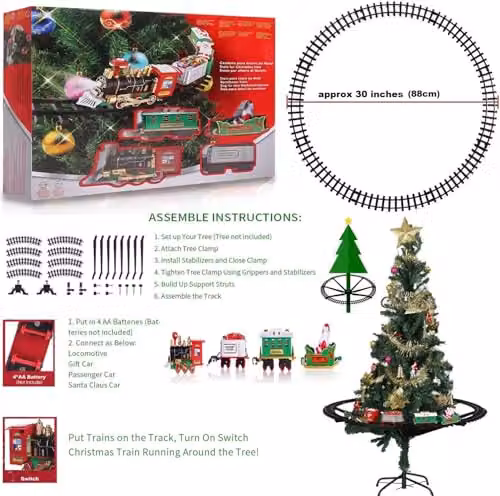 Shatchi Christmas Tree Train Set, Green and Multicolour Tabletop Decoration – 3
